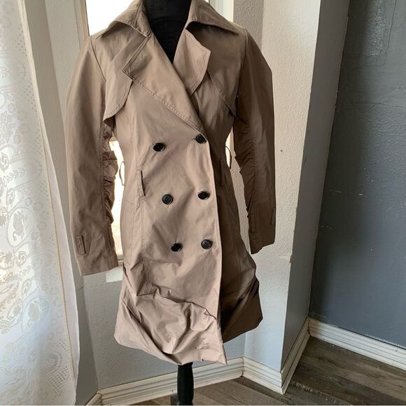 Re Verofonna Pleated Trench Coat Ruched Sleeve Size 38 Taupe Japanese designer - Picture 14 of 14